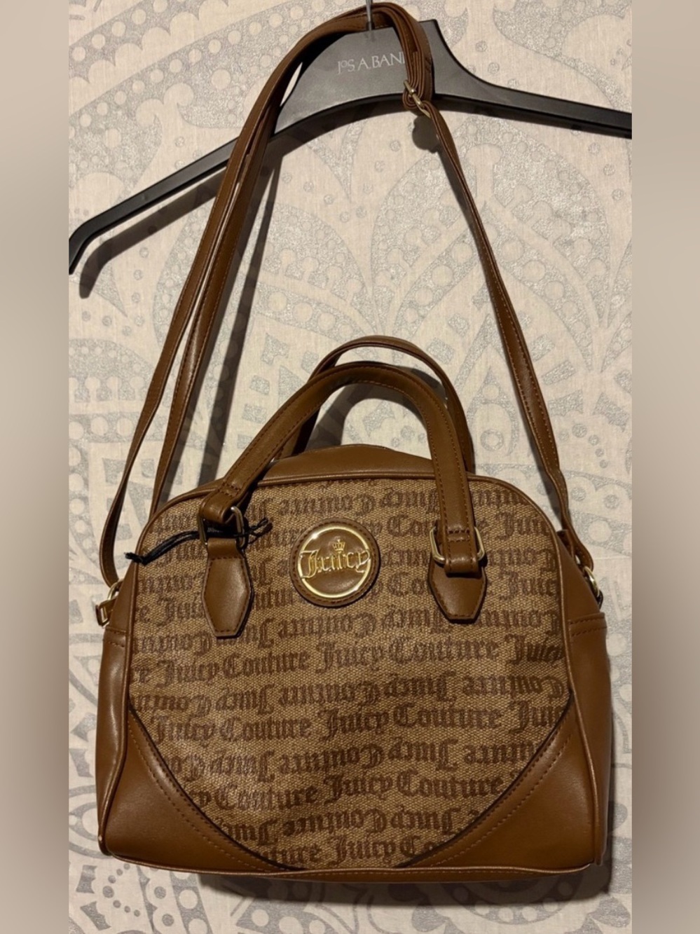 🤎 Juicy Couture Monogram Crossbody Bag Satchel Brown Gold HW 🤎